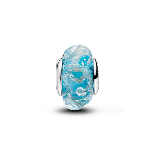 Charm in argento sterling con vetro di Murano turchese con glitter - 794701C01 - Simmi Gioiellerie -Charm