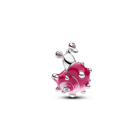 Charm Lumaca in argento sterling con rosa chiaro, zirconia cubica trasparente e smalto rosa sfumato - 794553C01 - Simmi Gioiellerie -Charm