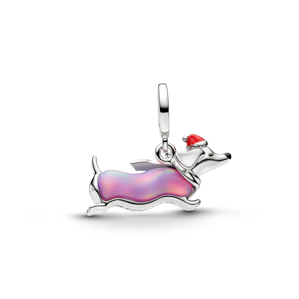 Christmas dachshund placcato platino pendente con viola lab-created opal, rosso e smalto nero - 734970C01 - Simmi Gioiellerie -Charm