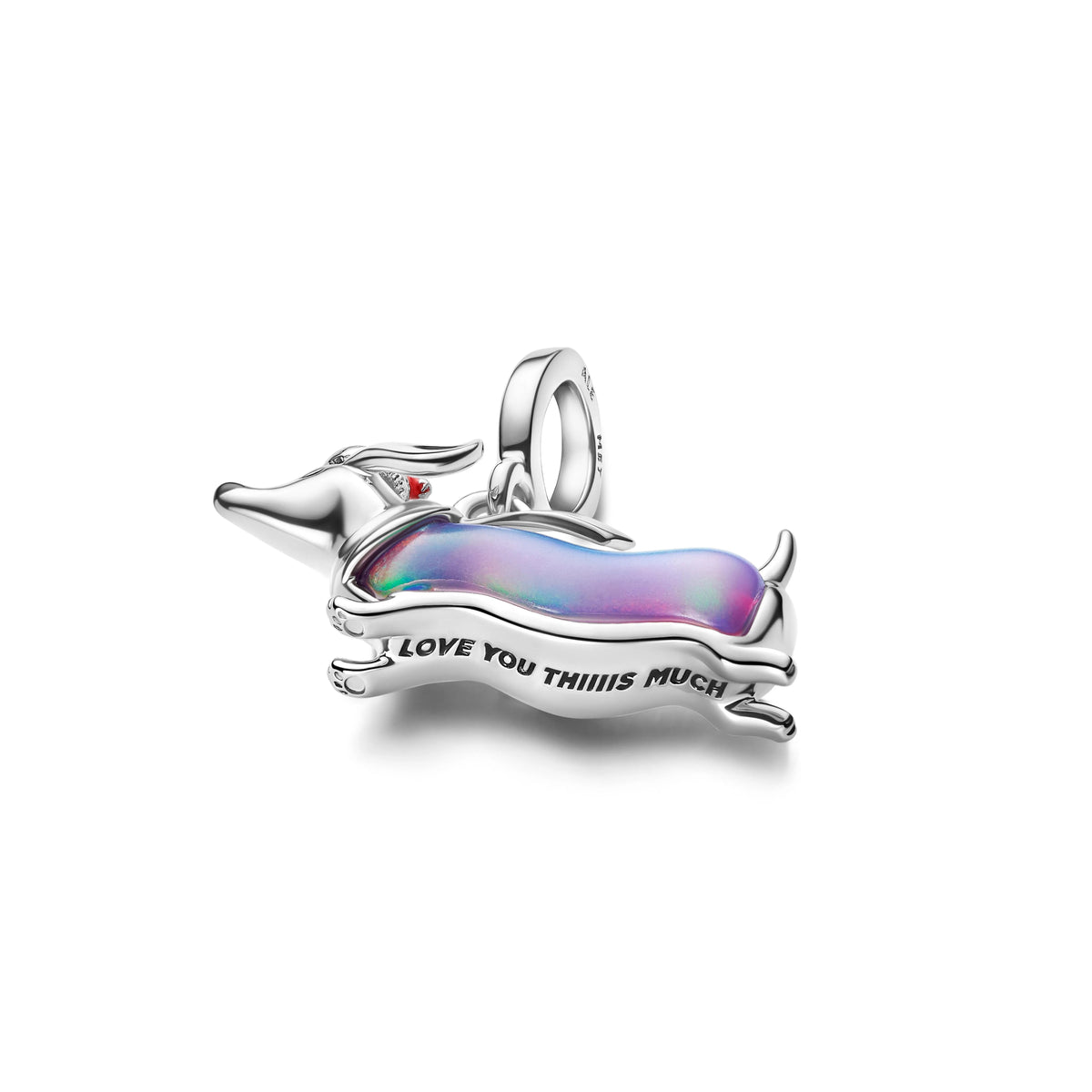 Christmas dachshund placcato platino pendente con viola lab-created opal, rosso e smalto nero - 734970C01 - Simmi Gioiellerie -Charm