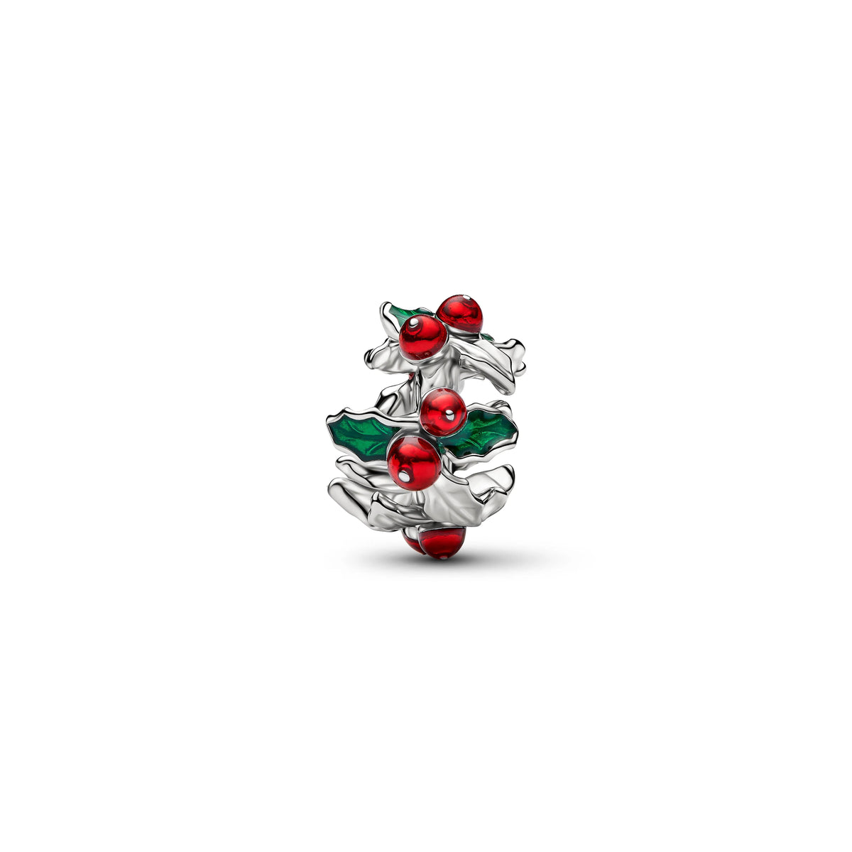 Christmas holly placcato platino charm con smalto rosso e verde - 734974C01 - Simmi Gioiellerie -Charm