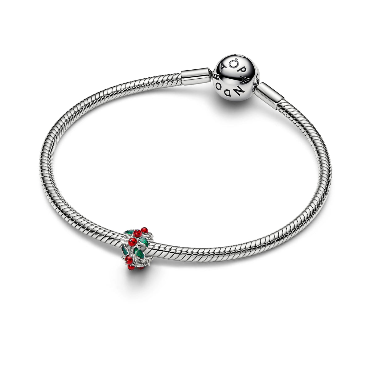 Christmas holly placcato platino charm con smalto rosso e verde - 734974C01 - Simmi Gioiellerie -Charm