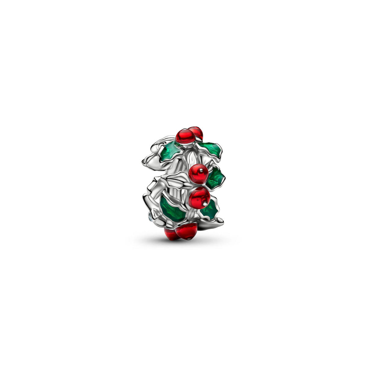 Christmas holly placcato platino charm con smalto rosso e verde - 734974C01 - Simmi Gioiellerie -Charm