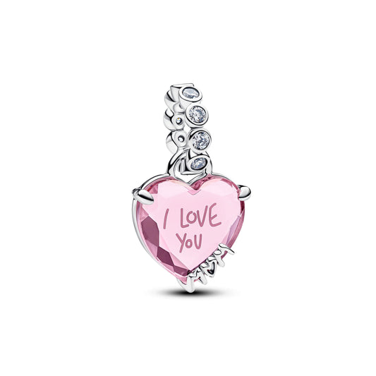 Ciondolo pendente Cuore in argento sterling con dettagli rosa e zirconia cubica trasparente - 794464C01 - Simmi Gioiellerie -Charm