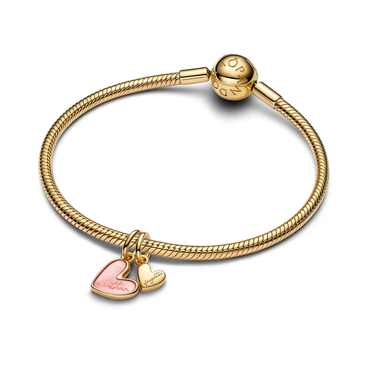 Ciondolo pendente divisibile Mamma e figlia placcato in oro 14k con madreperla artificiale in bioresina rosa - 763766C01 - Simmi Gioiellerie -Charm