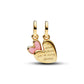 Ciondolo pendente divisibile Mamma e figlia placcato in oro 14k con madreperla artificiale in bioresina rosa - 763766C01 - Simmi Gioiellerie -Charm