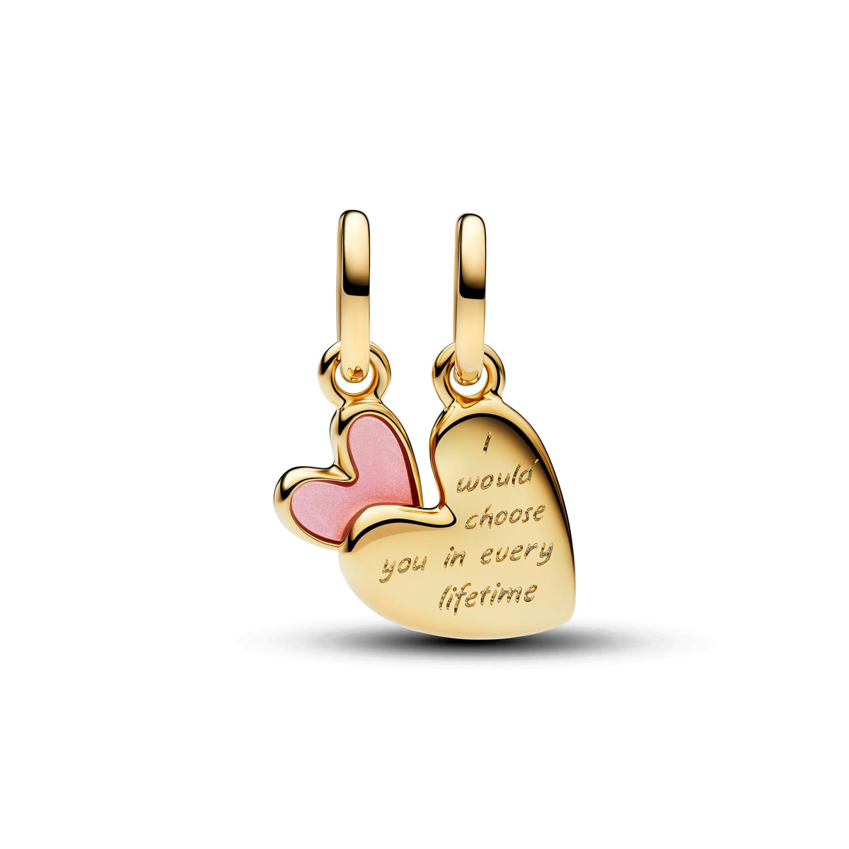 Ciondolo pendente divisibile Mamma e figlia placcato in oro 14k con madreperla artificiale in bioresina rosa - 763766C01 - Simmi Gioiellerie -Charm