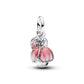 Ciondolo pendente Fiore apribile in argento sterling e placcato in oro 14k con cristallo verde intenso e resina UV rosa sfumata glitterata - 764453C01 - Simmi Gioiellerie -Charm