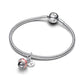 Ciondolo pendente Fiore apribile in argento sterling e placcato in oro 14k con cristallo verde intenso e resina UV rosa sfumata glitterata - 764453C01 - Simmi Gioiellerie -Charm