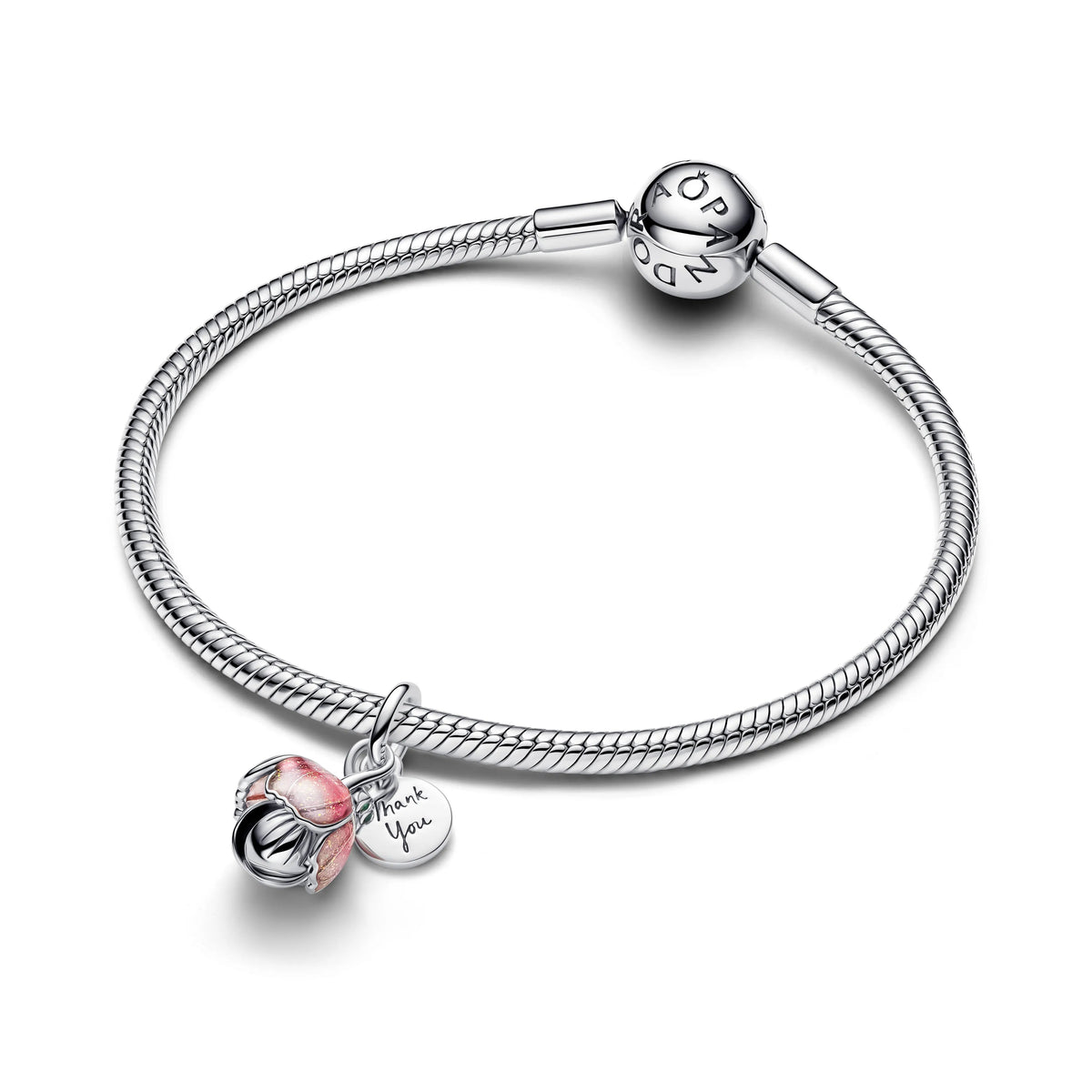Ciondolo pendente Fiore apribile in argento sterling e placcato in oro 14k con cristallo verde intenso e resina UV rosa sfumata glitterata - 764453C01 - Simmi Gioiellerie -Charm