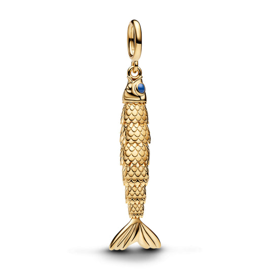 Ciondolo pendente Pesce articolato placcato in oro 14k con smalto blu - 764686C01 - Simmi Gioiellerie -Charm