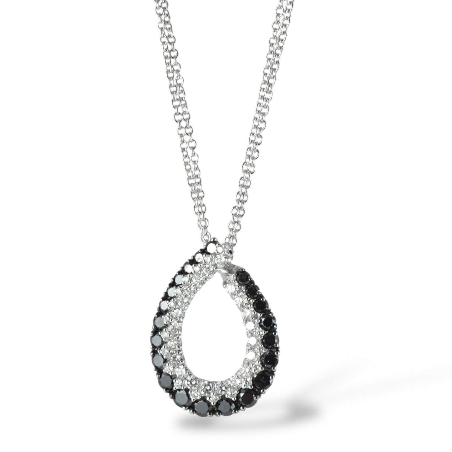 Collana con Ciondolo a Goccia in Oro Bianco 18 kt con Diamanti Neri e Brillanti - Davite e Delucchi - Simmi Gioiellerie - Collane