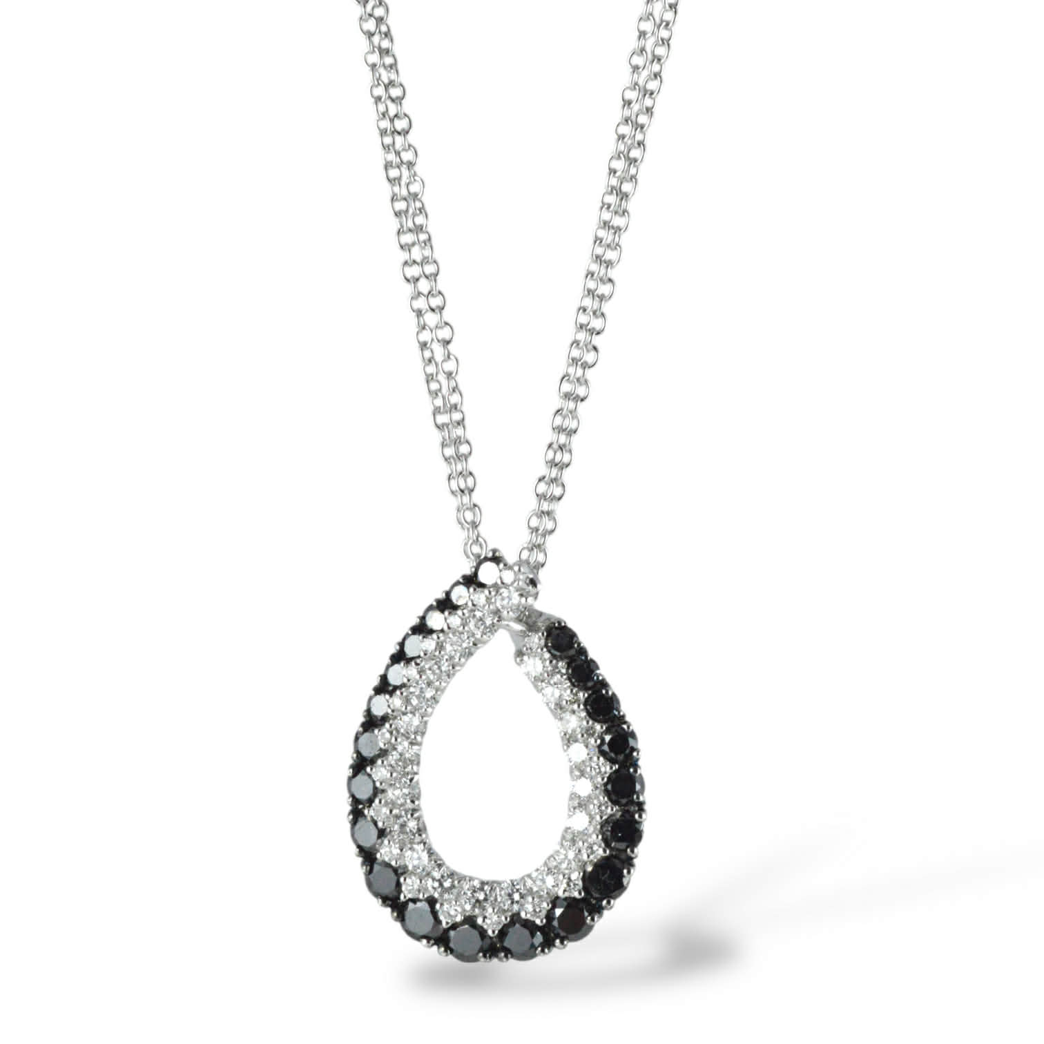 Collana con Ciondolo a Goccia in Oro Bianco 18 kt con Diamanti Neri e Brillanti - Davite e Delucchi - Simmi Gioiellerie - Collane