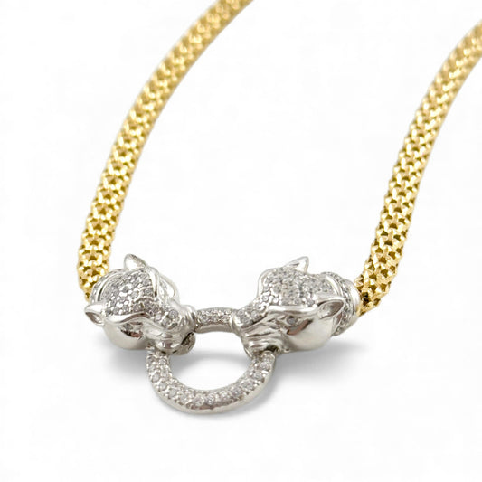 Collana con giaguari in argento dorato e zirconi - Simmi925 - Simmi Gioiellerie - Collane
