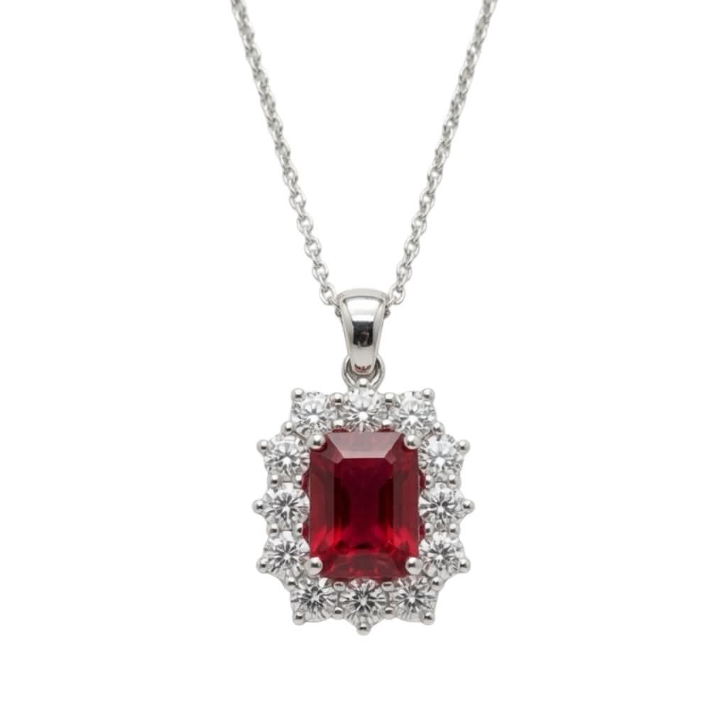 Collana con Pendente Rubino Naturale e Diamanti in Oro Bianco - Simmi Gioielli - Simmi Gioiellerie -Collane