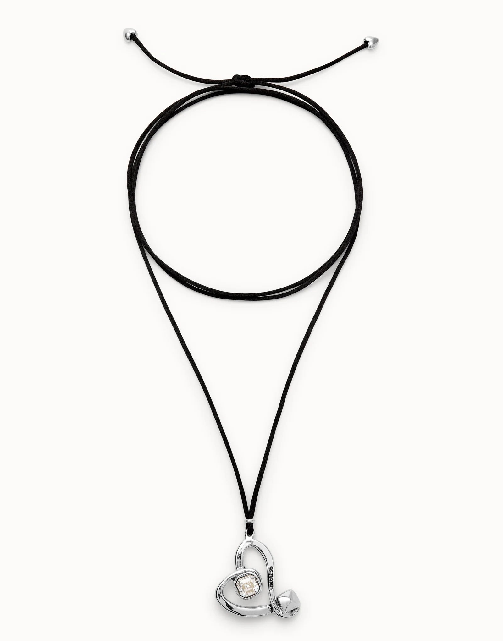 Collana da donna Uno de 50 Ciondolo lungo a cordone effetto seta e cuore centrale con cristallo trasparente - COL2012 - Simmi Gioiellerie - Collane