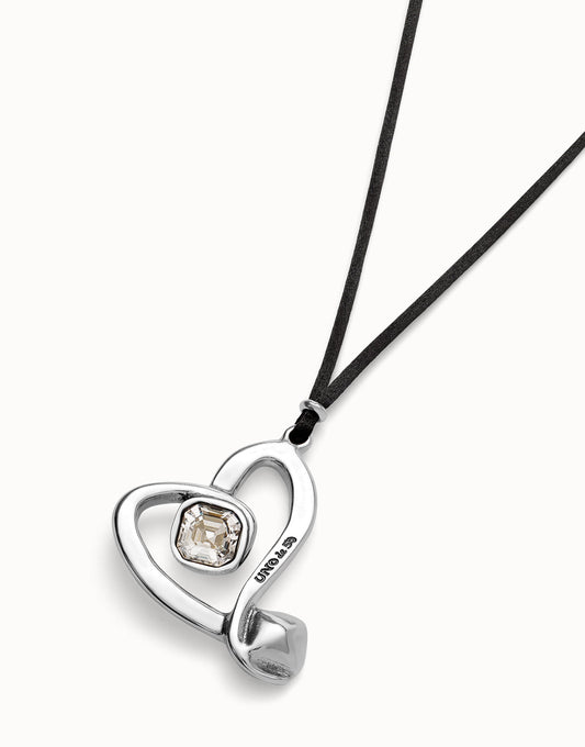 Collana da donna Uno de 50 Ciondolo lungo a cordone effetto seta e cuore centrale con cristallo trasparente - COL2012 - Simmi Gioiellerie - Collane
