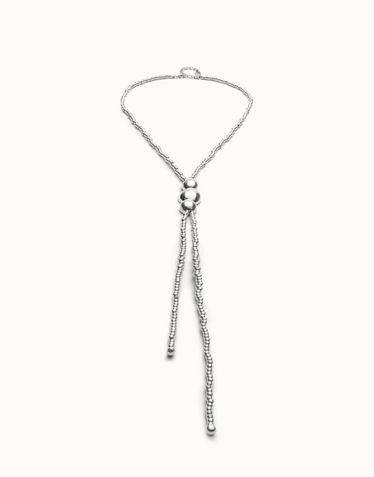 Collana da donna Uno de 50 Ciondolo lungo a sfere placcato argento Sterling con tre sfere centrali - COL2010 - Simmi Gioiellerie - Collane