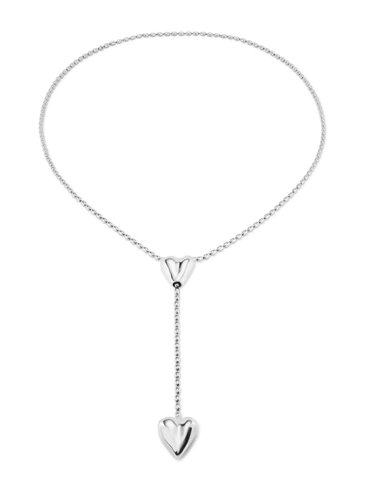Collana donna Uno de 50 con catenina placcata argento con due cuori, uno regolabile al centro. - Simmi Gioiellerie - Collane