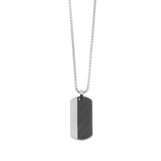 Collana in Acciaio con Piastrina Nera a Motivo Geometrico - ACCLTACABN - Simmi Gioiellerie - Collane