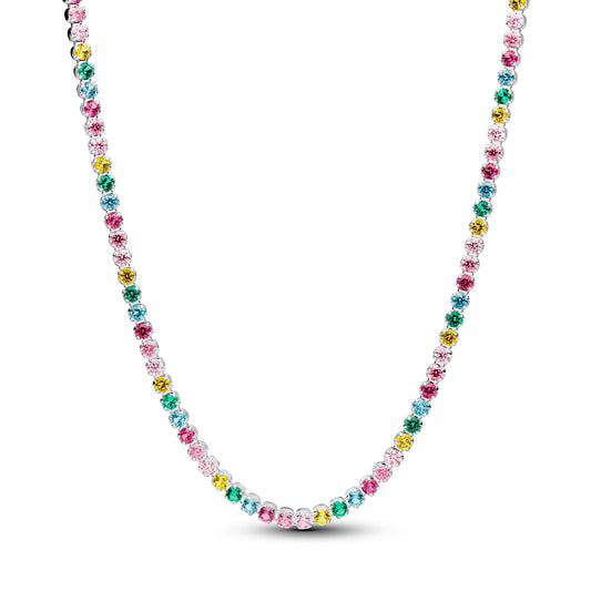 Collana in argento sterling con dettagli gialli, blu, rosa phlox, cristalli verdi e rosa, zirconia cubica trasparente e zirconia cubica rosa sfaccettata - 394648C01 - Simmi Gioiellerie -Collane