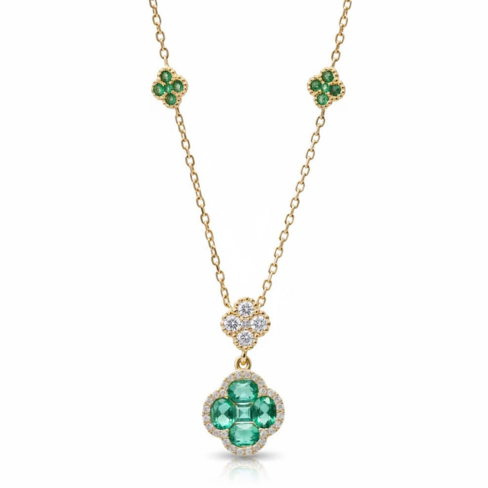 Collana in Oro Giallo con Fiori di Zaffiri Verdi e Diamanti – Simmi Gioielli - Simmi Gioiellerie - Collane