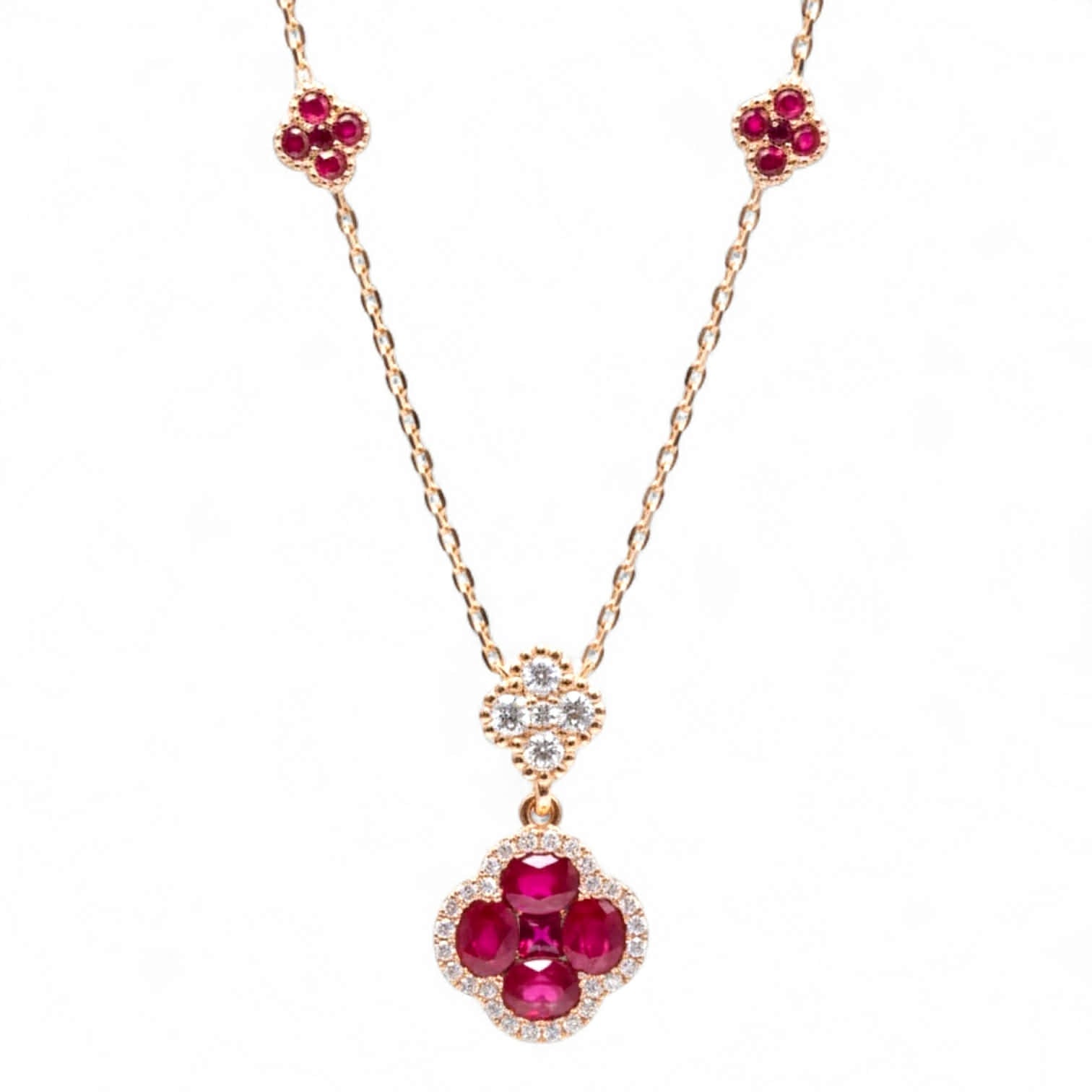 Collana in Oro Rosa con Fiori di Rubini e Diamanti – Simmi Gioielli - Simmi Gioiellerie - Collane