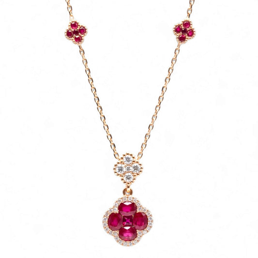 Collana in Oro Rosa con Fiori di Rubini e Diamanti – Simmi Gioielli - Simmi Gioiellerie - Collane