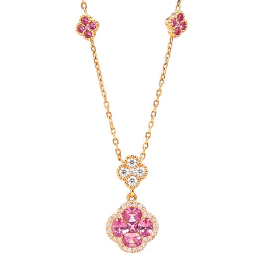 Collana in Oro Rosa con Fiori di Zaffiri Rosa e Diamanti – Simmi Gioielli - Simmi Gioiellerie - Collane