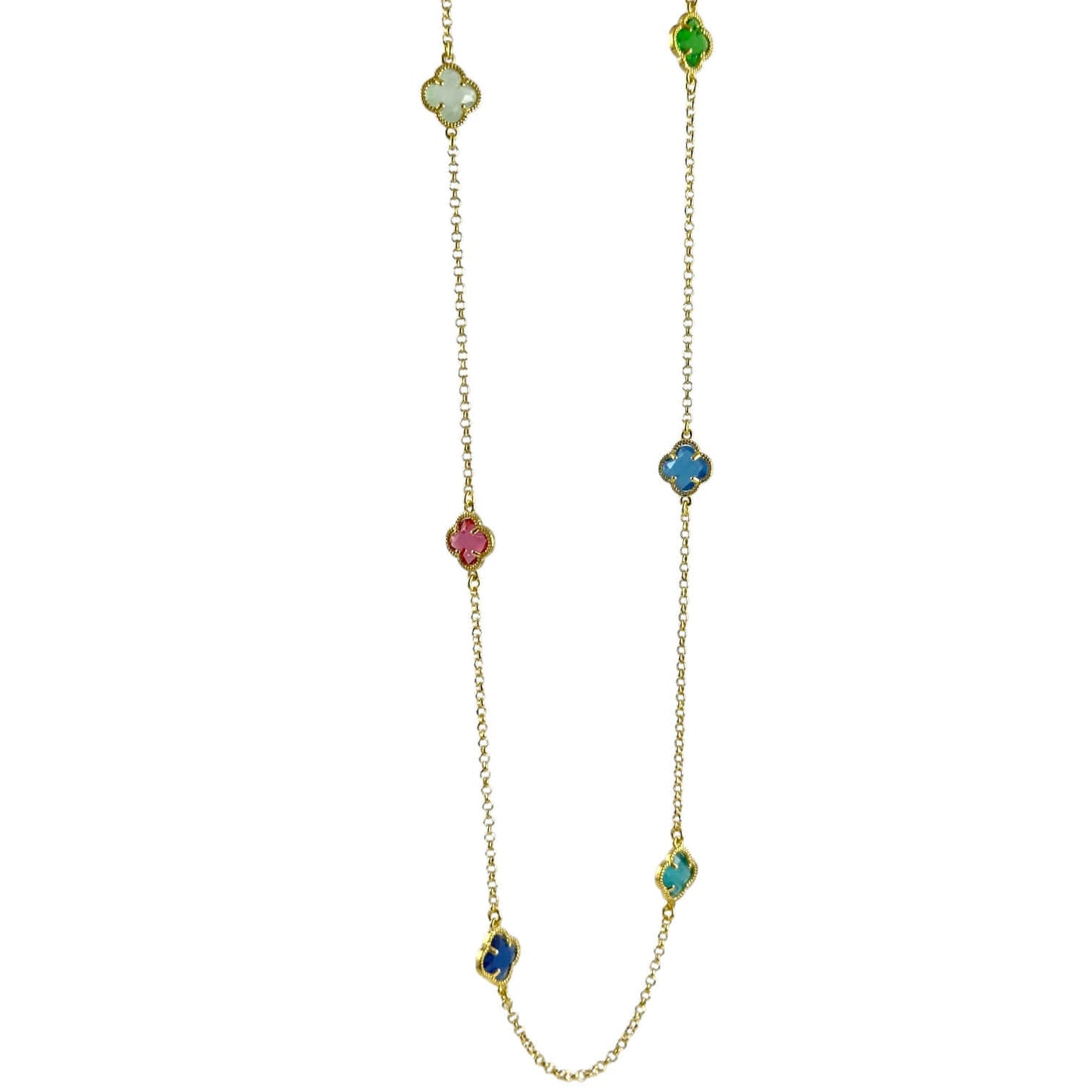 Collana Lunga in Argento Dorato con Fiori a Quattro Petali in Resina Multicolor – Simmi925 - Simmi Gioiellerie - Collane