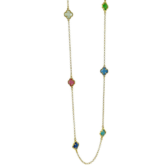 Collana Lunga in Argento Dorato con Fiori a Quattro Petali in Resina Multicolor – Simmi925 - Simmi Gioiellerie - Collane