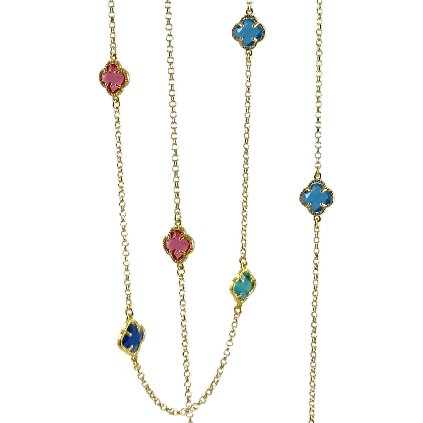 Collana Lunga in Argento Dorato con Fiori a Quattro Petali in Resina Multicolor – Simmi925 - Simmi Gioiellerie - Collane