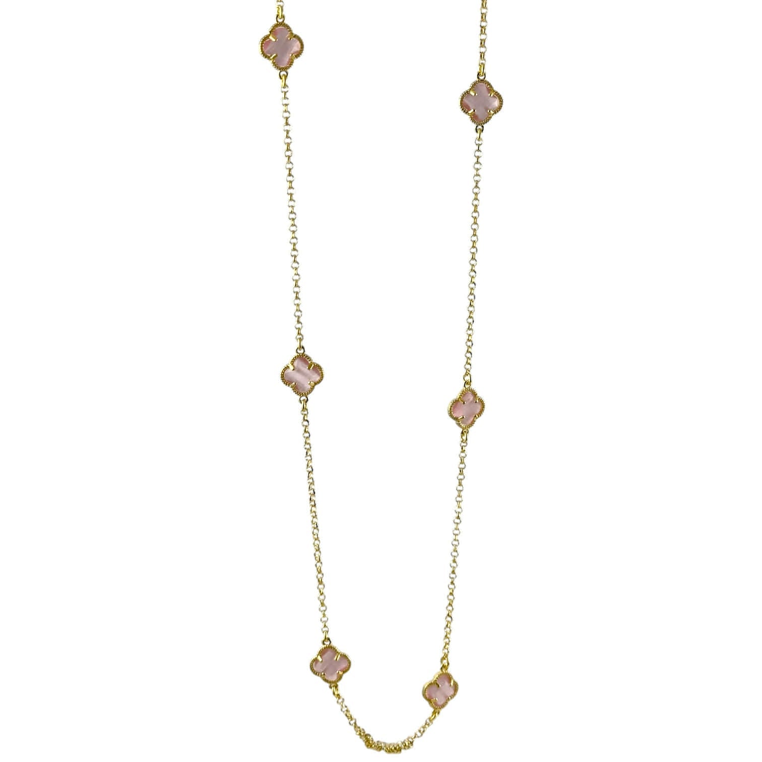 Collana Lunga in Argento Dorato con Fiori a Quattro Petali in Resina Rosa – Simmi925 - Simmi Gioiellerie - Collane