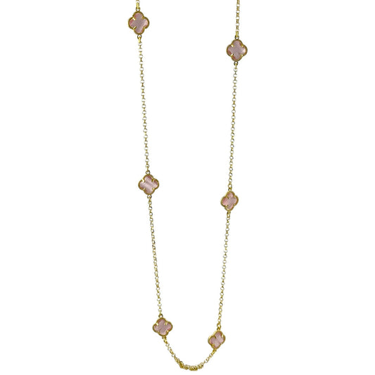 Collana Lunga in Argento Dorato con Fiori a Quattro Petali in Resina Rosa – Simmi925 - Simmi Gioiellerie - Collane