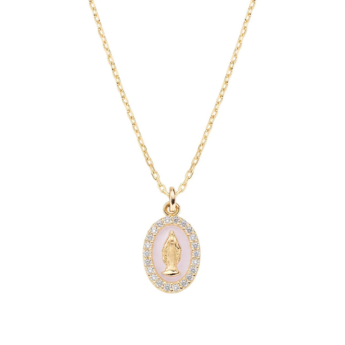 Collana mini Medaglia Miracolosa smaltata Rosa Perla - CLMISMGRO - Simmi Gioiellerie -Collane