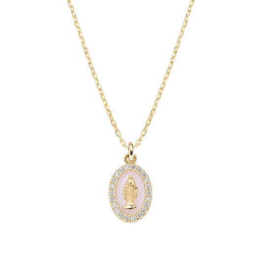 Collana mini Medaglia Miracolosa smaltata Rosa Perla - CLMISMGRO - Simmi Gioiellerie -Collane