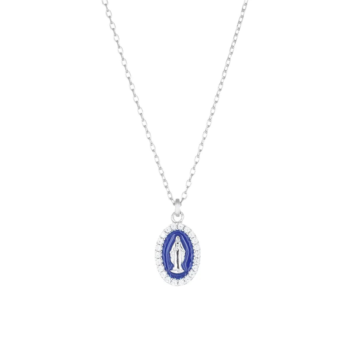 Collana Rodiata mini Medaglia Miracolosa smaltata Blu - CLMISMBBL - Simmi Gioiellerie -Collane