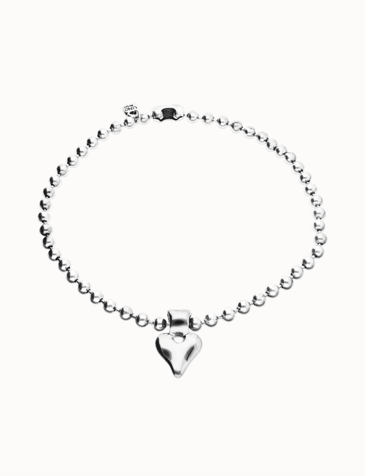 Collana Uno de 50 Collana con sfere placcate in argento sterling e dettaglio di cuore - COL2068 - Simmi Gioiellerie - Collane
