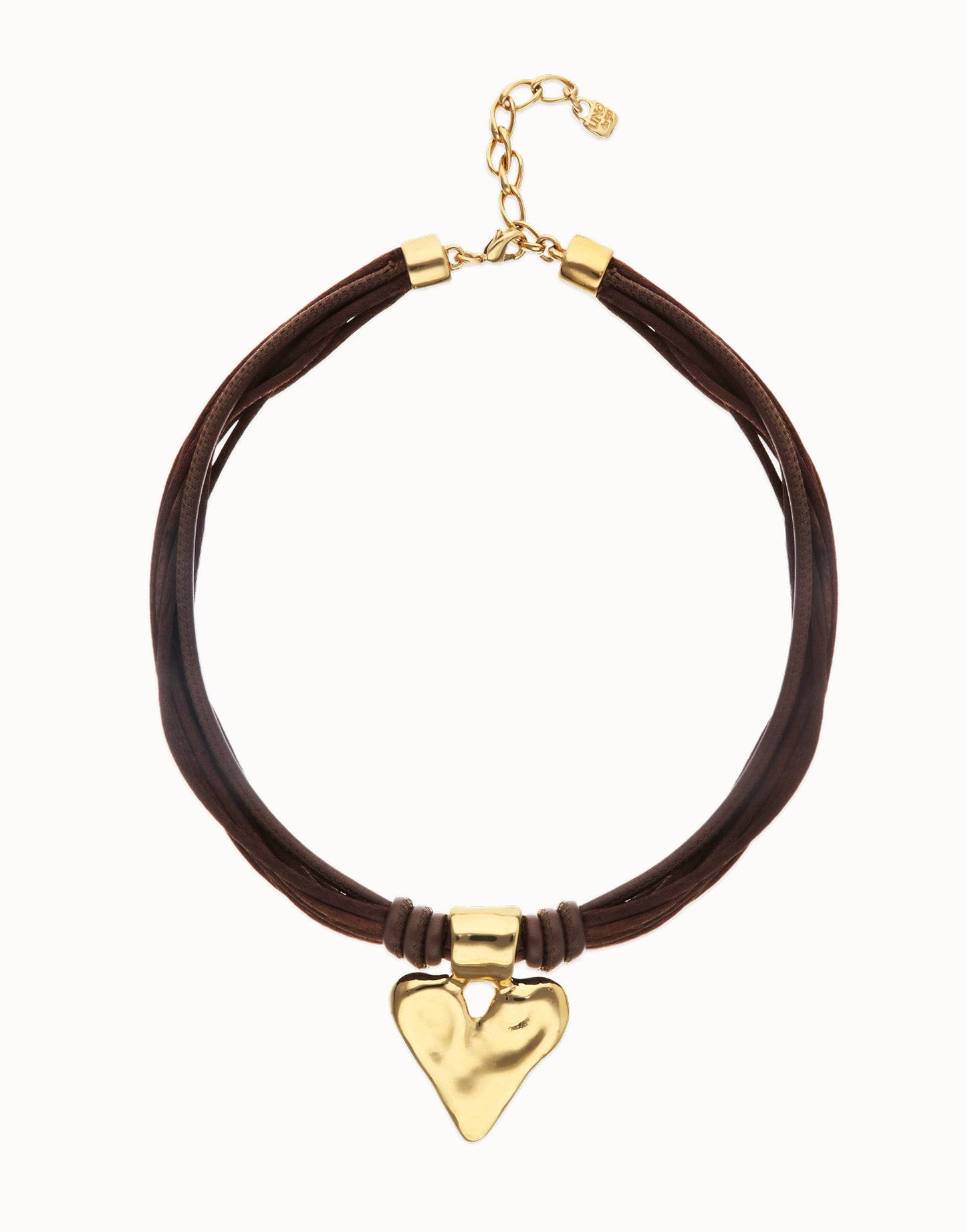 Collana Uno de 50 Collana in filo di seta e pelle con dettaglio di cuore placcato oro 18k - COL2066 - Simmi Gioiellerie - Collane