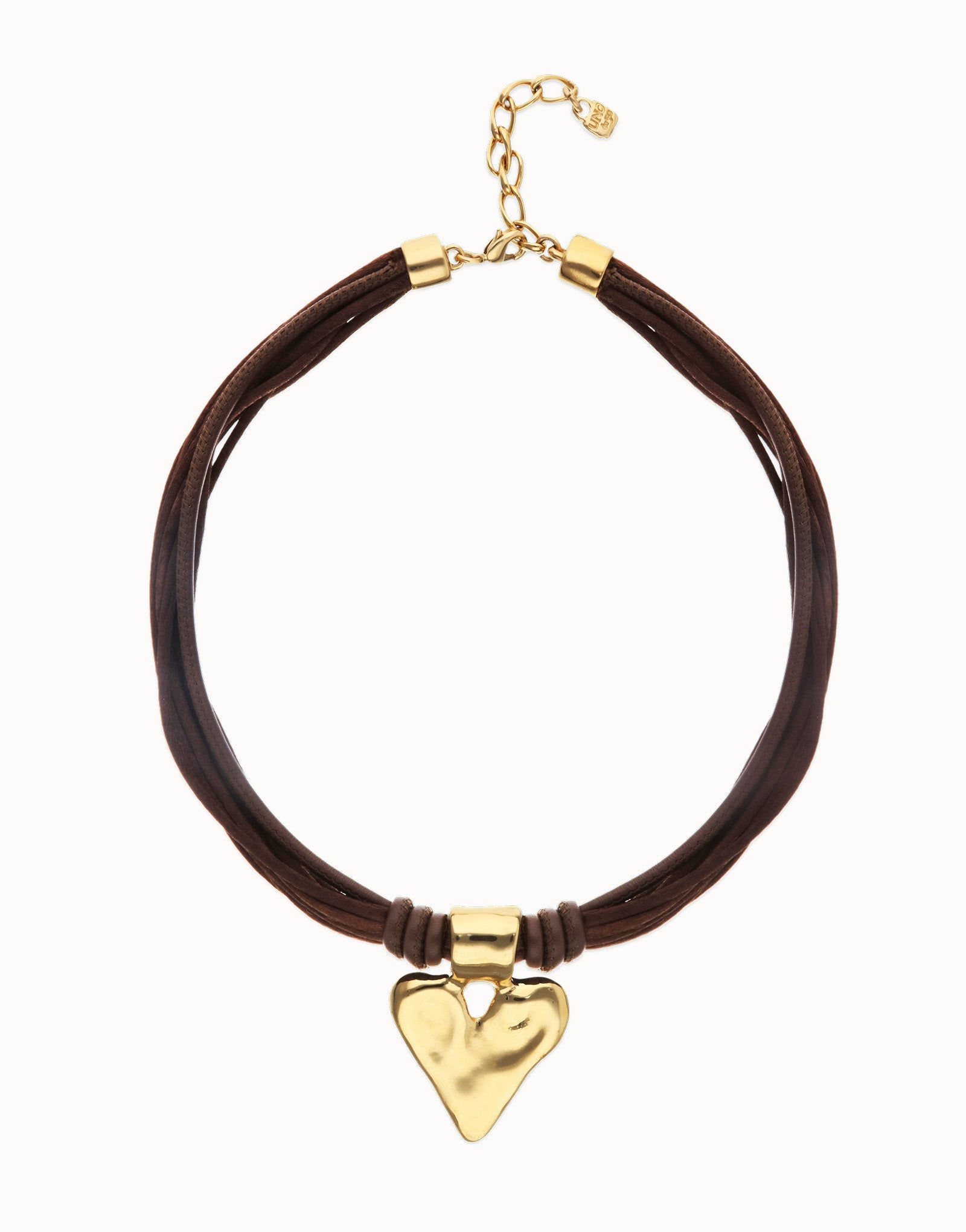 Collana Uno de 50 Collana in filo di seta e pelle con dettaglio di cuore placcato oro 18k - COL2066 - Simmi Gioiellerie - Collane