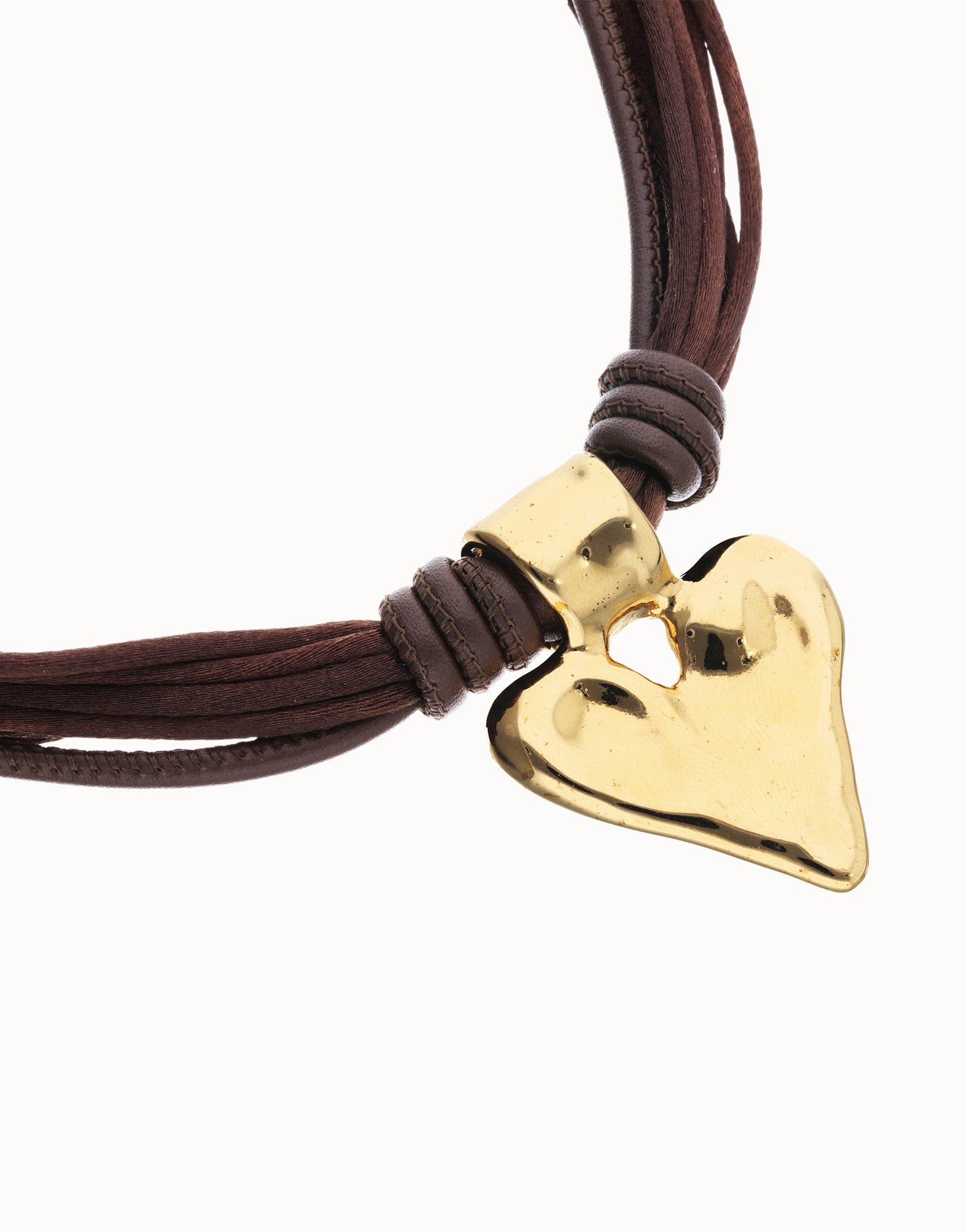 Collana Uno de 50 Collana in filo di seta e pelle con dettaglio di cuore placcato oro 18k - COL2066 - Simmi Gioiellerie - Collane