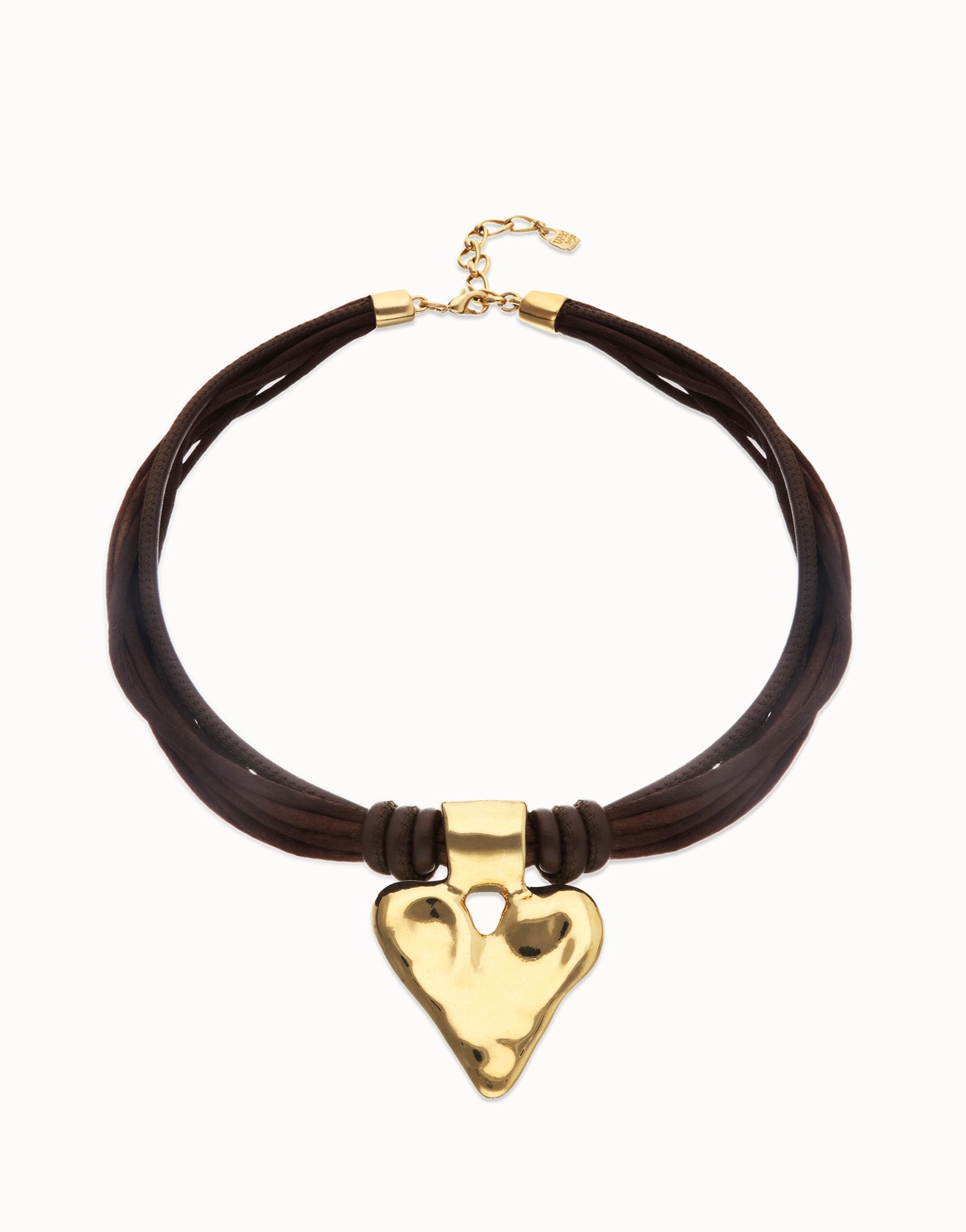 Collana Uno de 50 Collana in filo di seta e pelle con dettaglio di cuore placcato oro 18k - COL2066 - Simmi Gioiellerie - Collane