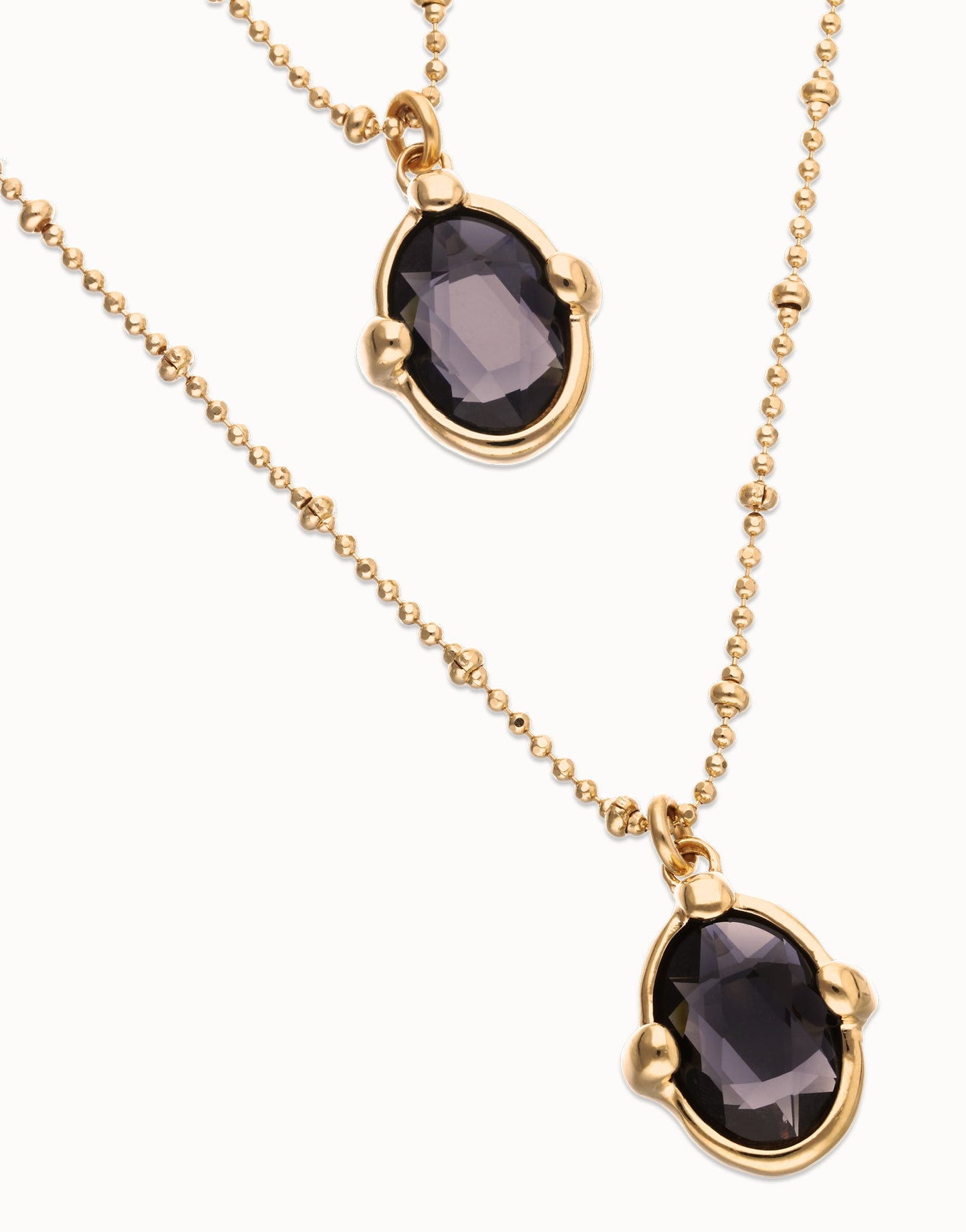 Collana Uno de 50 doppia placcata oro 18 carati con due cristalli ovali sfaccettati neri - COL2030 - Simmi Gioiellerie - Collane