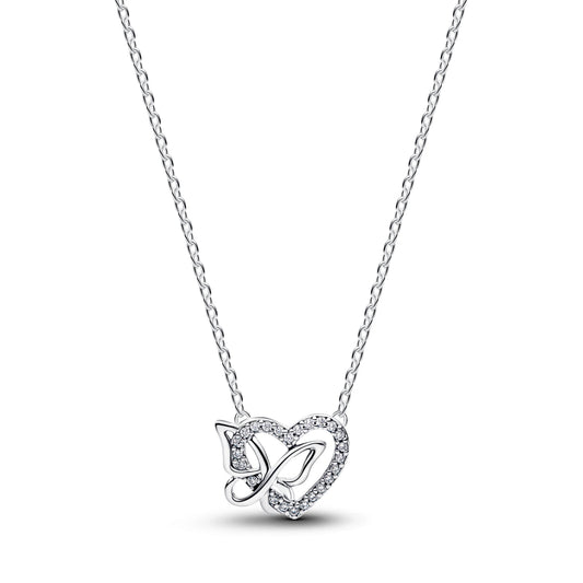 Collier Cuore e farfalla in argento sterling con zirconia cubica trasparente - 394477C01 - Simmi Gioiellerie -Collane