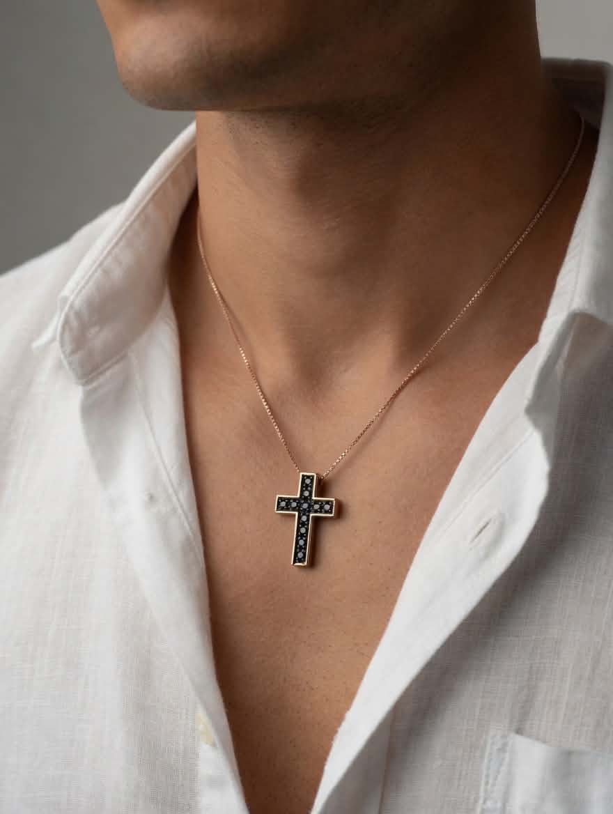 Croce in Oro Rosa con Diamanti Neri – Simmi Gioielli - Simmi Gioiellerie - Collane