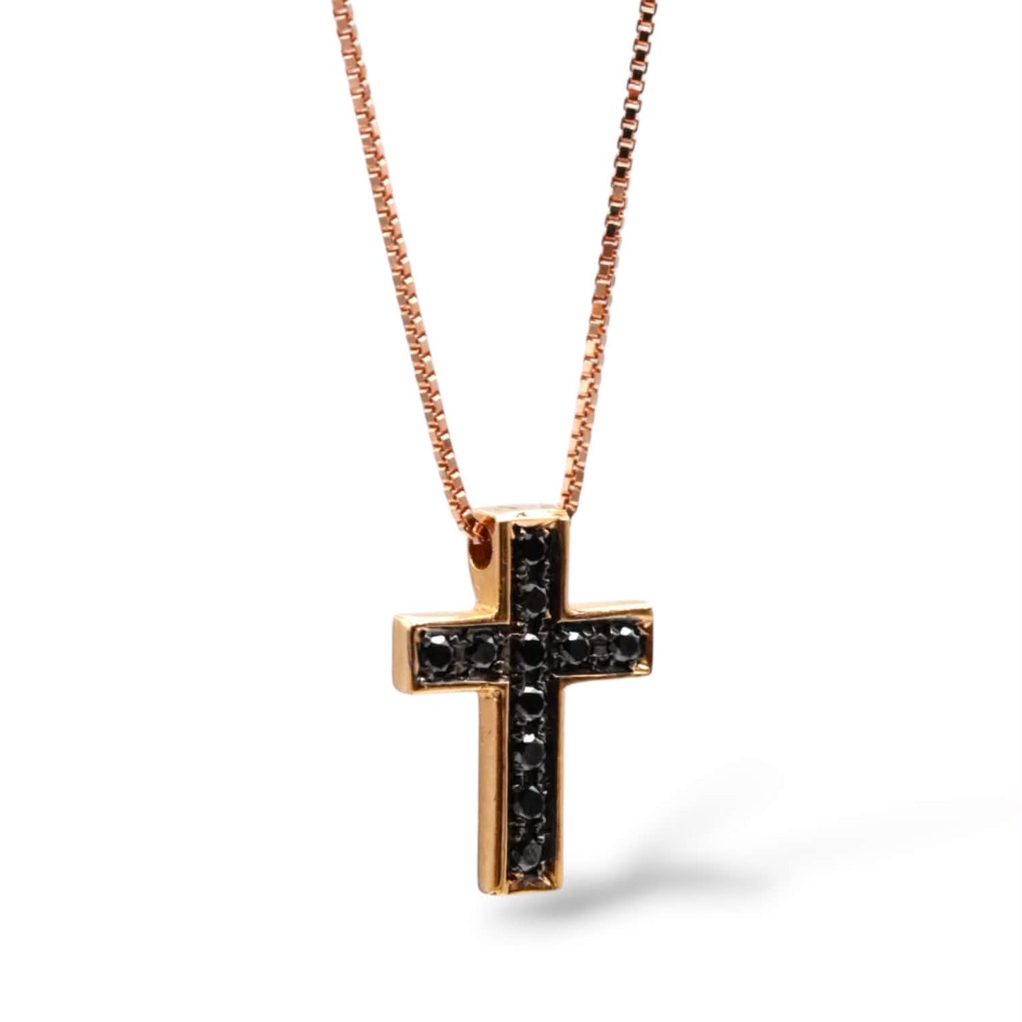 Croce in Oro Rosa con Diamanti Neri – Simmi Gioielli - Simmi Gioiellerie - Collane