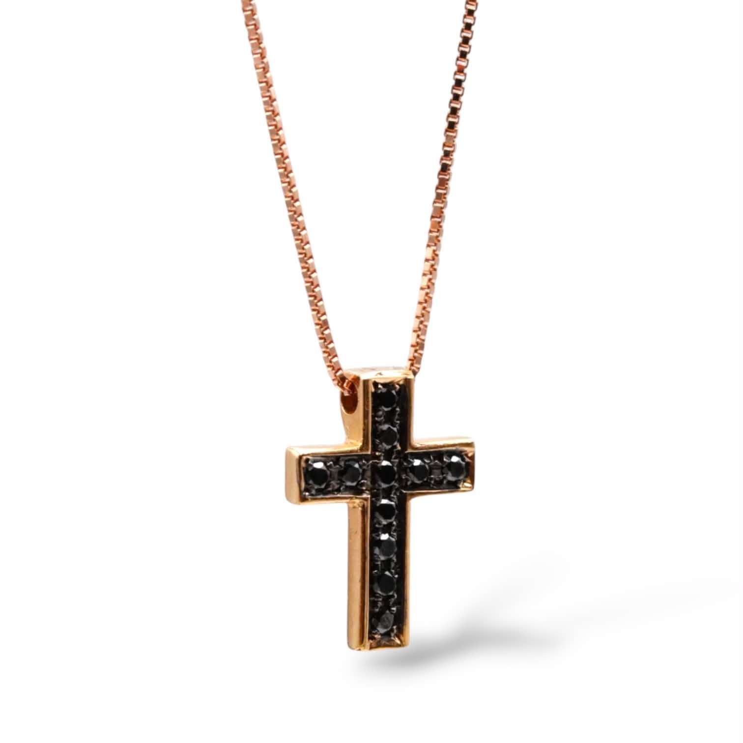 Croce in Oro Rosa con Diamanti Neri – Simmi Gioielli - Simmi Gioiellerie - Collane