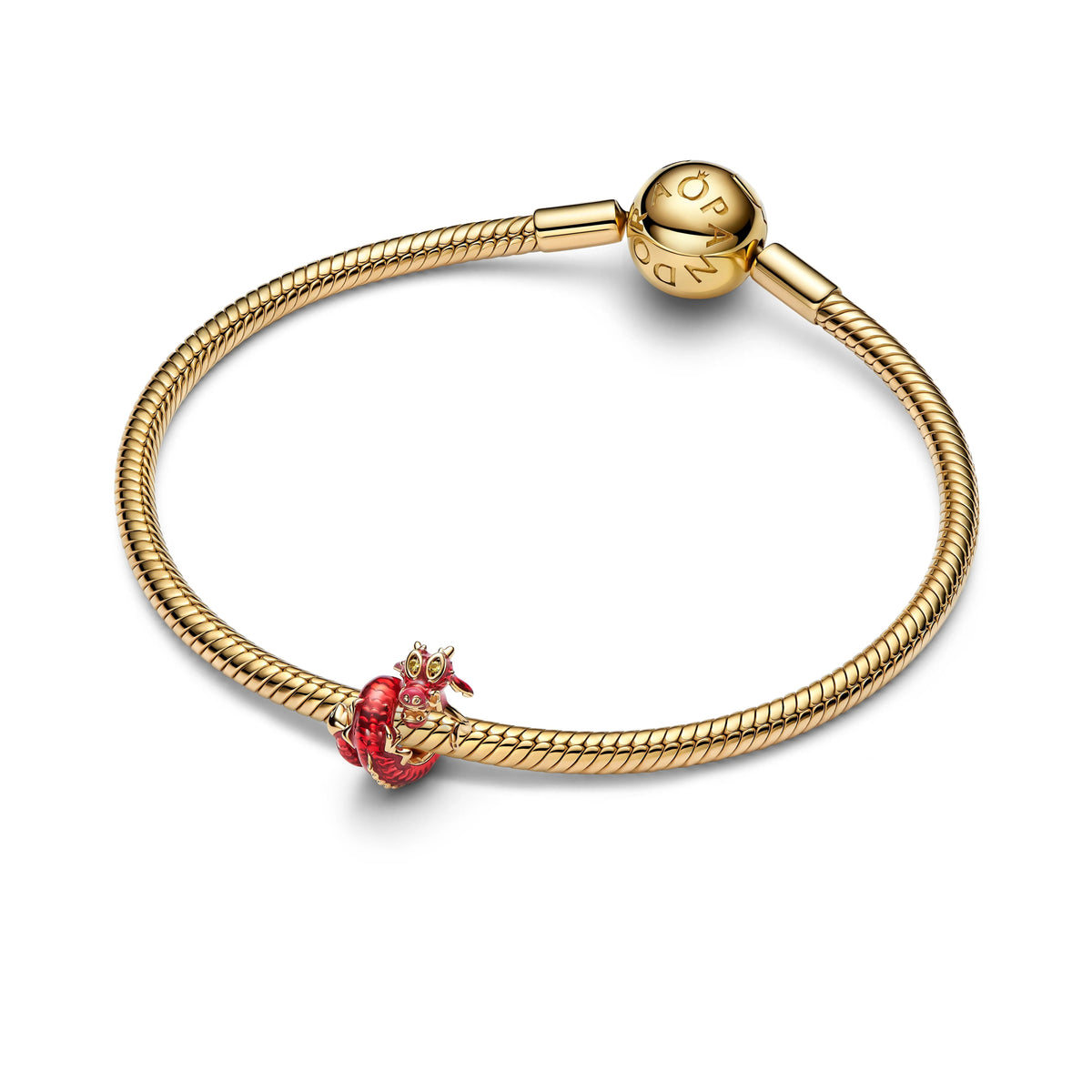Disney Mulan Mushu placcato oro 14k charm con blazing giallo cristallo e smalto rosso - 764949C01 - Simmi Gioiellerie -Charm