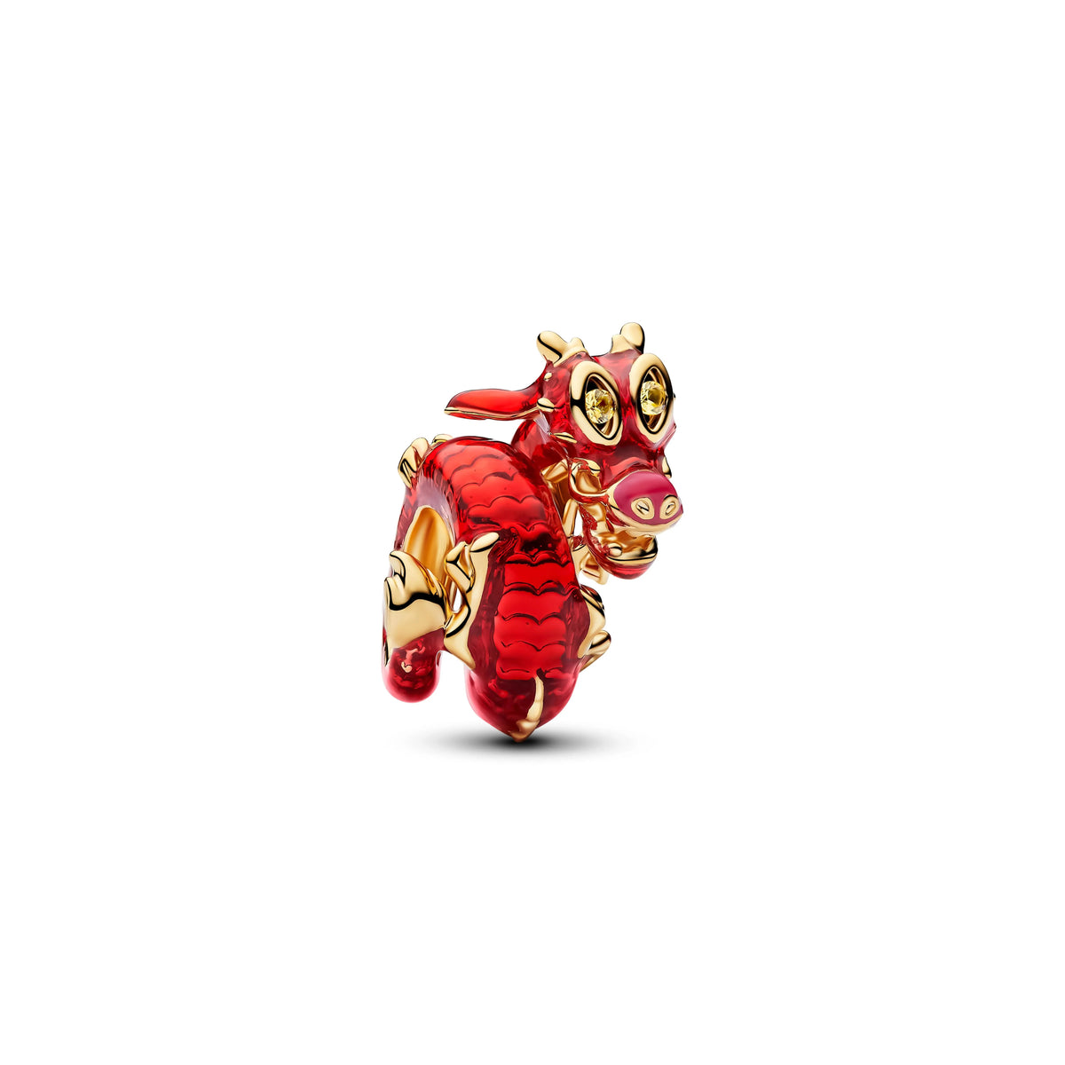 Disney Mulan Mushu placcato oro 14k charm con blazing giallo cristallo e smalto rosso - 764949C01 - Simmi Gioiellerie -Charm