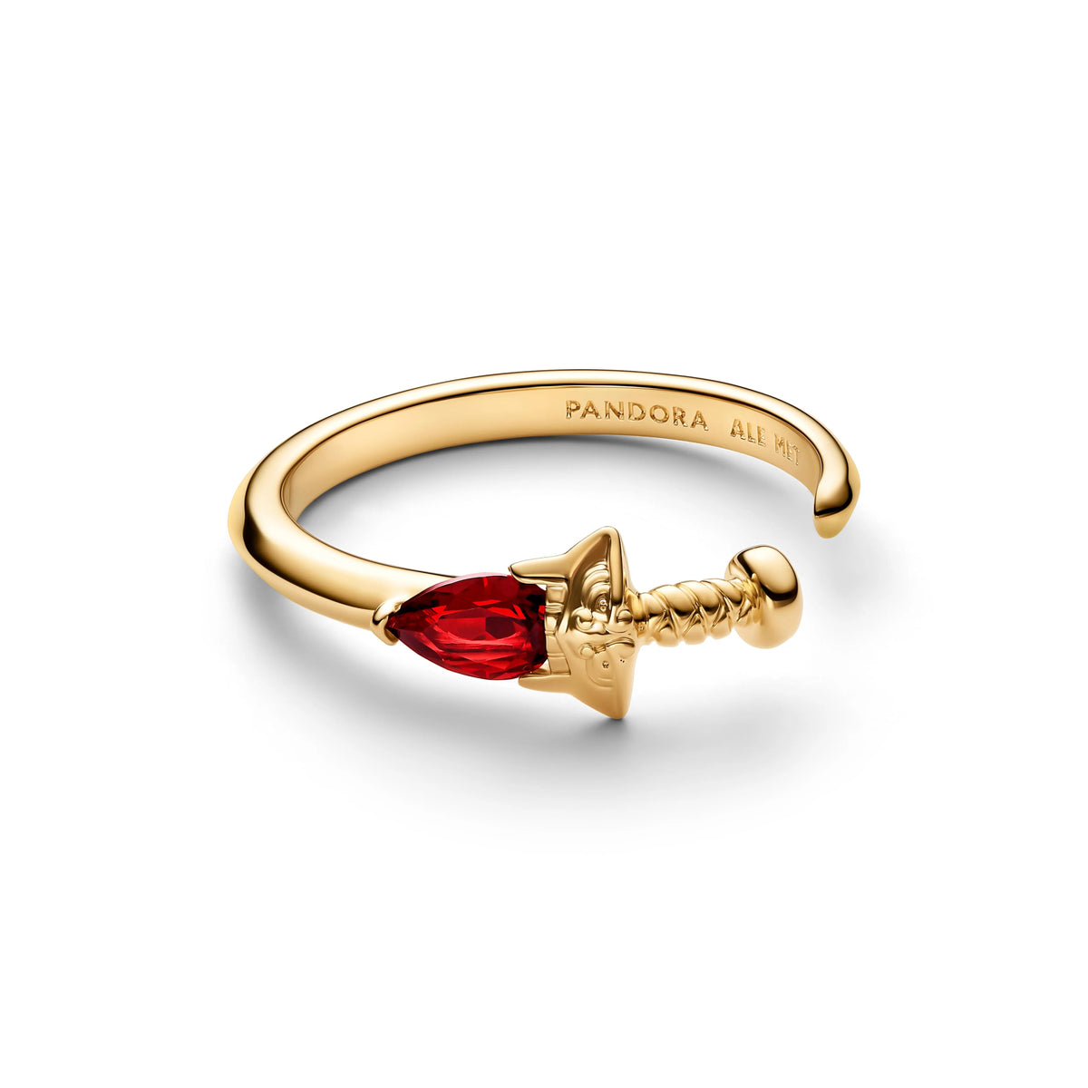Disney Mulan spada placcato oro 14k anello aperto con salsa rosso cristallo e zirconia cubica trasparente - 164950C01 - Simmi Gioiellerie -Anelli